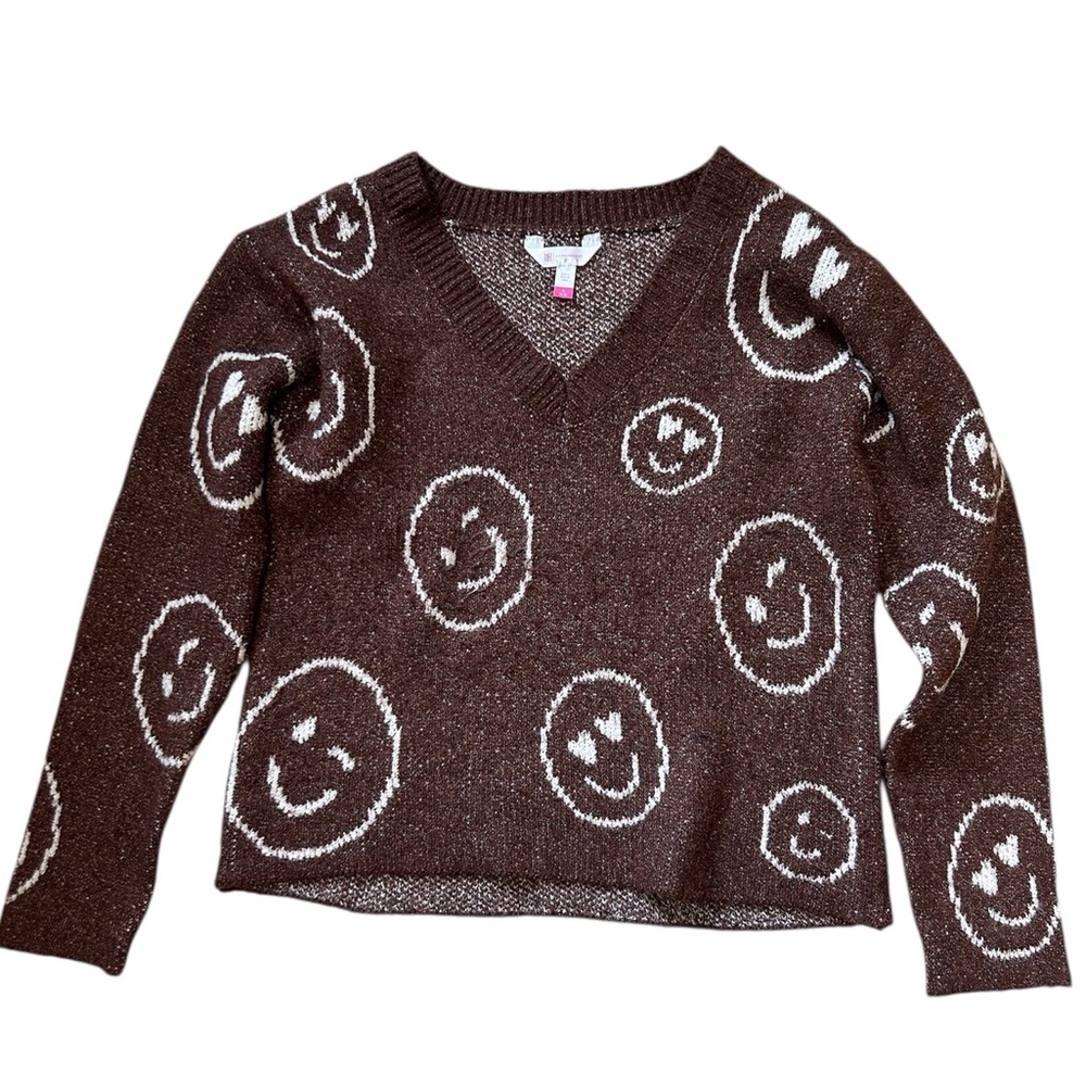 No Boundaries V-Neck Smiley Sweater Size S